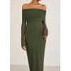 imagePRETTYGARDEN Fall Dresses for Women 2026 Elegant Off The Shoulder Long Sleeve Formal Wedding Guest Bodycon Maxi DressArmy Green