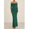 imagePRETTYGARDEN Fall Dresses for Women 2026 Elegant Off The Shoulder Long Sleeve Formal Wedding Guest Bodycon Maxi DressGreen