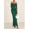imagePRETTYGARDEN Fall Dresses for Women 2026 Elegant Off The Shoulder Long Sleeve Formal Wedding Guest Bodycon Maxi DressGreen