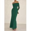 imagePRETTYGARDEN Fall Dresses for Women 2026 Elegant Off The Shoulder Long Sleeve Formal Wedding Guest Bodycon Maxi DressGreen