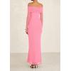 imagePRETTYGARDEN Fall Dresses for Women 2026 Elegant Off The Shoulder Long Sleeve Formal Wedding Guest Bodycon Maxi DressPink