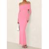 imagePRETTYGARDEN Fall Dresses for Women 2026 Elegant Off The Shoulder Long Sleeve Formal Wedding Guest Bodycon Maxi DressPink