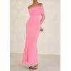 imagePRETTYGARDEN Fall Dresses for Women 2026 Elegant Off The Shoulder Long Sleeve Formal Wedding Guest Bodycon Maxi DressPink