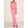 imagePRETTYGARDEN Fall Dresses for Women 2026 Elegant Off The Shoulder Long Sleeve Formal Wedding Guest Bodycon Maxi DressPink