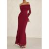 imagePRETTYGARDEN Fall Dresses for Women 2026 Elegant Off The Shoulder Long Sleeve Formal Wedding Guest Bodycon Maxi DressWine Red