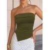 imagePRETTYGARDEN Going Out Tube Tops for Women Trendy Summer 2026 Asymmetrical Ruched Strapless Bandeau Shirts Spring ClothesArmy Green