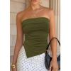 imagePRETTYGARDEN Going Out Tube Tops for Women Trendy Summer 2026 Asymmetrical Ruched Strapless Bandeau Shirts Spring ClothesArmy Green