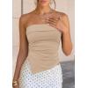 imagePRETTYGARDEN Going Out Tube Tops for Women Trendy Summer 2026 Asymmetrical Ruched Strapless Bandeau Shirts Spring ClothesCamel