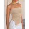 imagePRETTYGARDEN Going Out Tube Tops for Women Trendy Summer 2026 Asymmetrical Ruched Strapless Bandeau Shirts Spring ClothesCamel