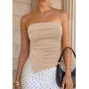 imagePRETTYGARDEN Going Out Tube Tops for Women Trendy Summer 2026 Asymmetrical Ruched Strapless Bandeau Shirts Spring ClothesCamel