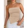 imagePRETTYGARDEN Going Out Tube Tops for Women Trendy Summer 2026 Asymmetrical Ruched Strapless Bandeau Shirts Spring ClothesCamel