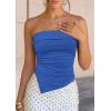 imagePRETTYGARDEN Going Out Tube Tops for Women Trendy Summer 2026 Asymmetrical Ruched Strapless Bandeau Shirts Spring ClothesDark Blue