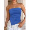 imagePRETTYGARDEN Going Out Tube Tops for Women Trendy Summer 2026 Asymmetrical Ruched Strapless Bandeau Shirts Spring ClothesDark Blue