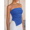 imagePRETTYGARDEN Going Out Tube Tops for Women Trendy Summer 2026 Asymmetrical Ruched Strapless Bandeau Shirts Spring ClothesDark Blue