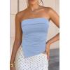 imagePRETTYGARDEN Going Out Tube Tops for Women Trendy Summer 2026 Asymmetrical Ruched Strapless Bandeau Shirts Spring ClothesLight Blue