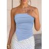 imagePRETTYGARDEN Going Out Tube Tops for Women Trendy Summer 2026 Asymmetrical Ruched Strapless Bandeau Shirts Spring ClothesLight Blue