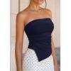 imagePRETTYGARDEN Going Out Tube Tops for Women Trendy Summer 2026 Asymmetrical Ruched Strapless Bandeau Shirts Spring ClothesNavy Blue
