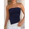 imagePRETTYGARDEN Going Out Tube Tops for Women Trendy Summer 2026 Asymmetrical Ruched Strapless Bandeau Shirts Spring ClothesNavy Blue