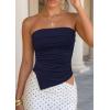 imagePRETTYGARDEN Going Out Tube Tops for Women Trendy Summer 2026 Asymmetrical Ruched Strapless Bandeau Shirts Spring ClothesNavy Blue