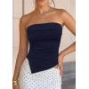 imagePRETTYGARDEN Going Out Tube Tops for Women Trendy Summer 2026 Asymmetrical Ruched Strapless Bandeau Shirts Spring ClothesNavy Blue