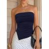 imagePRETTYGARDEN Going Out Tube Tops for Women Trendy Summer 2026 Asymmetrical Ruched Strapless Bandeau Shirts Spring ClothesNavy Blue