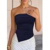 imagePRETTYGARDEN Going Out Tube Tops for Women Trendy Summer 2026 Asymmetrical Ruched Strapless Bandeau Shirts Spring ClothesNavy Blue