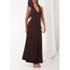 imagePRETTYGARDEN Halter Dresses for Women 2026 Elegant Classy Spring V Neck Tie Backless Summer Wedding Guest Cocktail Midi DressBrown
