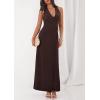 imagePRETTYGARDEN Halter Dresses for Women 2026 Elegant Classy Spring V Neck Tie Backless Summer Wedding Guest Cocktail Midi DressBrown