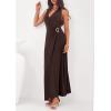 imagePRETTYGARDEN Halter Dresses for Women 2026 Elegant Classy Spring V Neck Tie Backless Summer Wedding Guest Cocktail Midi DressBrown
