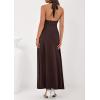 imagePRETTYGARDEN Halter Dresses for Women 2026 Elegant Classy Spring V Neck Tie Backless Summer Wedding Guest Cocktail Midi DressBrown