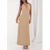 imagePRETTYGARDEN Halter Dresses for Women 2026 Elegant Classy Spring V Neck Tie Backless Summer Wedding Guest Cocktail Midi DressKhaki