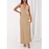 imagePRETTYGARDEN Halter Dresses for Women 2026 Elegant Classy Spring V Neck Tie Backless Summer Wedding Guest Cocktail Midi DressKhaki