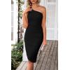 imagePRETTYGARDEN One Shoulder Dresses for Women 2026 Summer Ruched Mesh Asymmetrical Cocktail Wedding Guest Bodycon DressBlack