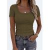 imagePRETTYGARDEN Scoop Neck Tops for Women 2026 Summer Basic Tees Trendy Short Sleeve Shirts Spring Casual Fitted Ribbed TopsArmy Green