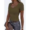 imagePRETTYGARDEN Scoop Neck Tops for Women 2026 Summer Basic Tees Trendy Short Sleeve Shirts Spring Casual Fitted Ribbed TopsArmy Green
