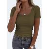 imagePRETTYGARDEN Scoop Neck Tops for Women 2026 Summer Basic Tees Trendy Short Sleeve Shirts Spring Casual Fitted Ribbed TopsArmy Green