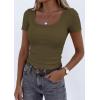 imagePRETTYGARDEN Scoop Neck Tops for Women 2026 Summer Basic Tees Trendy Short Sleeve Shirts Spring Casual Fitted Ribbed TopsArmy Green