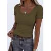 imagePRETTYGARDEN Scoop Neck Tops for Women 2026 Summer Basic Tees Trendy Short Sleeve Shirts Spring Casual Fitted Ribbed TopsArmy Green