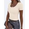 imagePRETTYGARDEN Scoop Neck Tops for Women 2026 Summer Basic Tees Trendy Short Sleeve Shirts Spring Casual Fitted Ribbed TopsBeige
