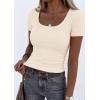 imagePRETTYGARDEN Scoop Neck Tops for Women 2026 Summer Basic Tees Trendy Short Sleeve Shirts Spring Casual Fitted Ribbed TopsBeige