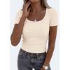 imagePRETTYGARDEN Scoop Neck Tops for Women 2026 Summer Basic Tees Trendy Short Sleeve Shirts Spring Casual Fitted Ribbed TopsBeige