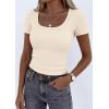 imagePRETTYGARDEN Scoop Neck Tops for Women 2026 Summer Basic Tees Trendy Short Sleeve Shirts Spring Casual Fitted Ribbed TopsBeige