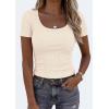 imagePRETTYGARDEN Scoop Neck Tops for Women 2026 Summer Basic Tees Trendy Short Sleeve Shirts Spring Casual Fitted Ribbed TopsBeige