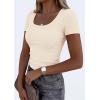 imagePRETTYGARDEN Scoop Neck Tops for Women 2026 Summer Basic Tees Trendy Short Sleeve Shirts Spring Casual Fitted Ribbed TopsBeige