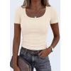 imagePRETTYGARDEN Scoop Neck Tops for Women 2026 Summer Basic Tees Trendy Short Sleeve Shirts Spring Casual Fitted Ribbed TopsBeige