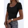 imagePRETTYGARDEN Scoop Neck Tops for Women 2026 Summer Basic Tees Trendy Short Sleeve Shirts Spring Casual Fitted Ribbed TopsBlack