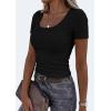 imagePRETTYGARDEN Scoop Neck Tops for Women 2026 Summer Basic Tees Trendy Short Sleeve Shirts Spring Casual Fitted Ribbed TopsBlack