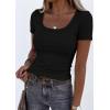 imagePRETTYGARDEN Scoop Neck Tops for Women 2026 Summer Basic Tees Trendy Short Sleeve Shirts Spring Casual Fitted Ribbed TopsBlack