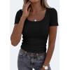 imagePRETTYGARDEN Scoop Neck Tops for Women 2026 Summer Basic Tees Trendy Short Sleeve Shirts Spring Casual Fitted Ribbed TopsBlack