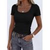 imagePRETTYGARDEN Scoop Neck Tops for Women 2026 Summer Basic Tees Trendy Short Sleeve Shirts Spring Casual Fitted Ribbed TopsBlack